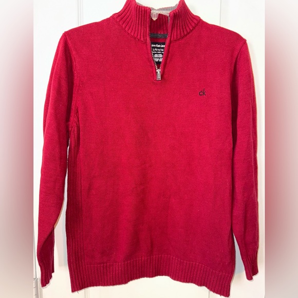 CALVIN KLEIN JEANS EUC Boys Red Quarter Zip Neck Jumper Sweater - Picture 1 of 6